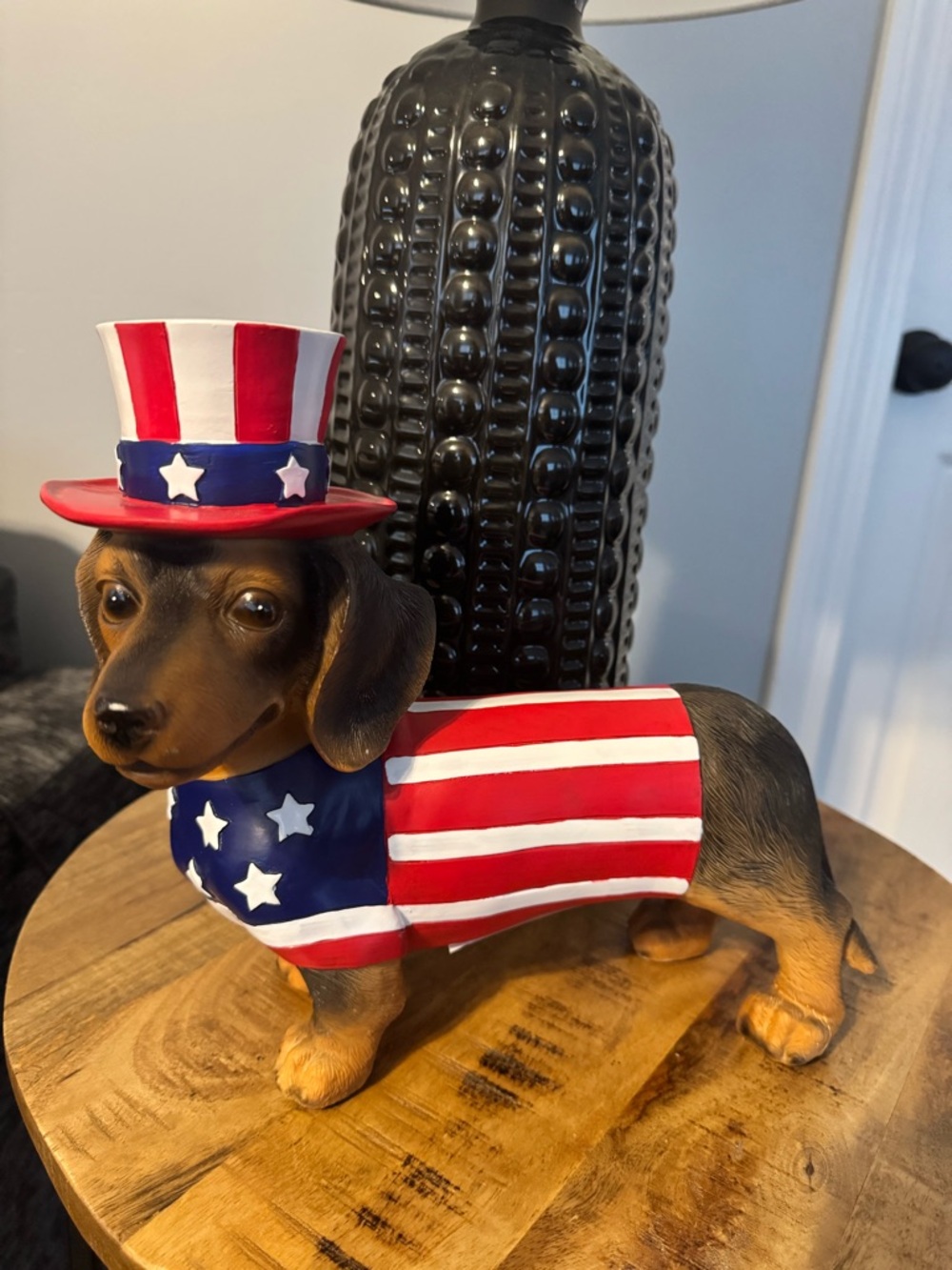 Patriotic Dachshund Dog Figurine in Red, White & Blue